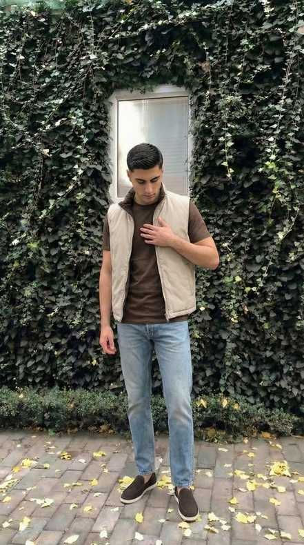 DUBBELZIJDIGE BODYWARMER - BRUIN/BEIGE