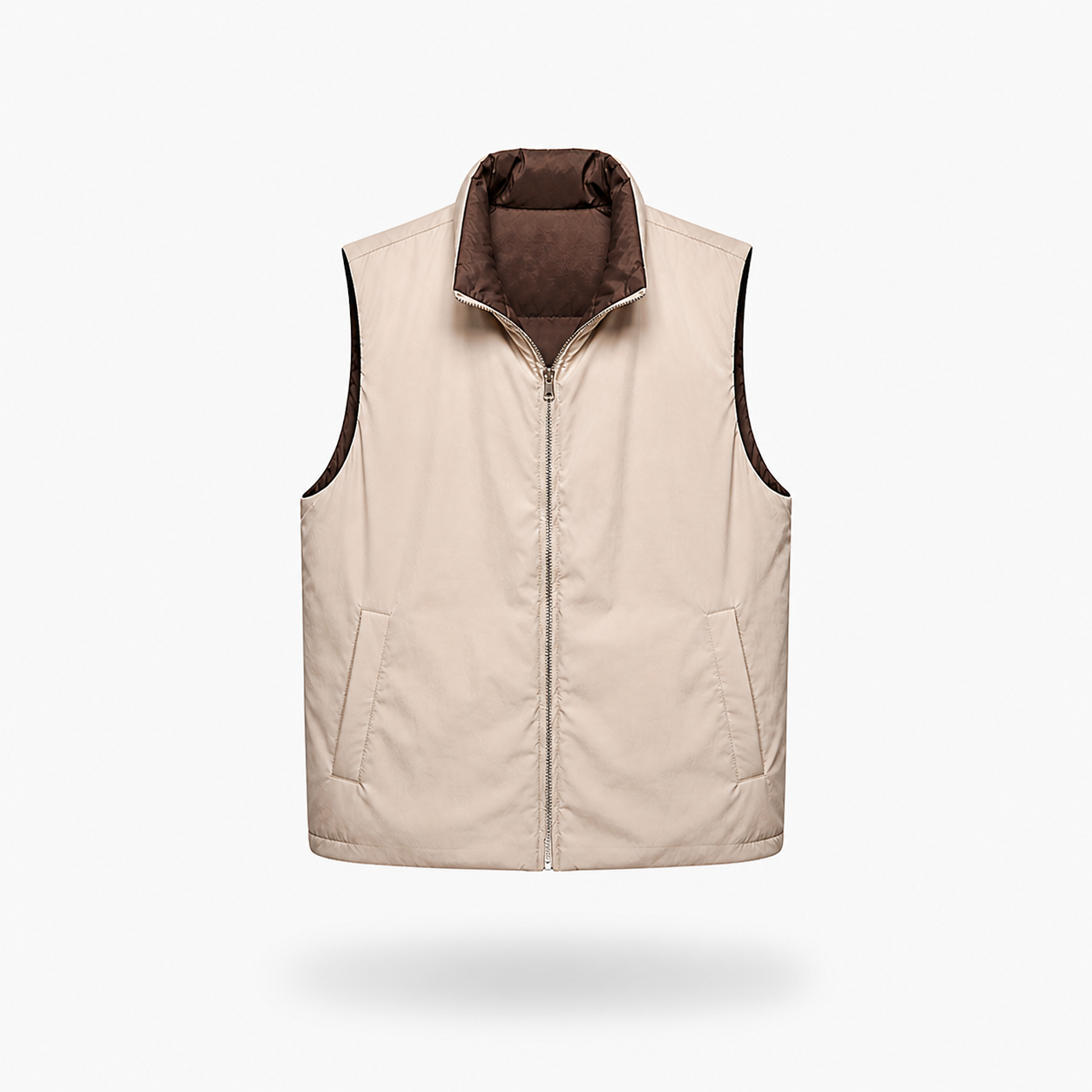 DUBBELZIJDIGE BODYWARMER - BRUIN/BEIGE