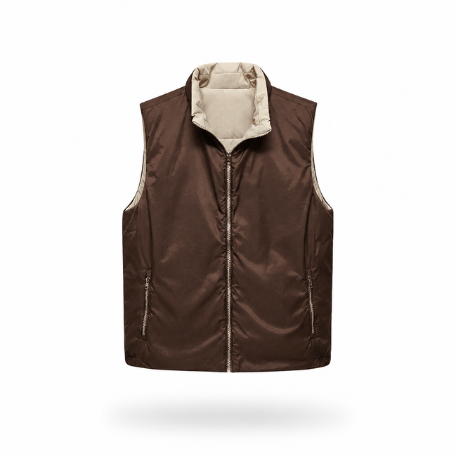 DUBBELZIJDIGE BODYWARMER - BRUIN/BEIGE