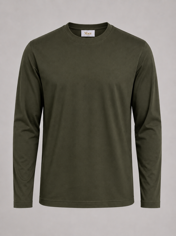 Mace Tee Glans Lange Mouw heren – kleur olijfgroen