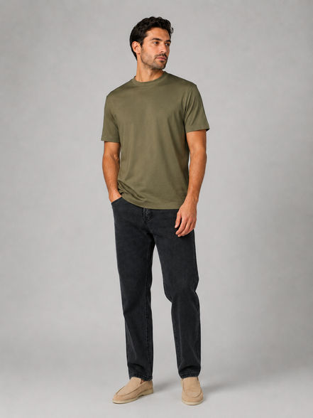 Mace T-shirt Glans heren – kleur olijfgroen, gedragen door model