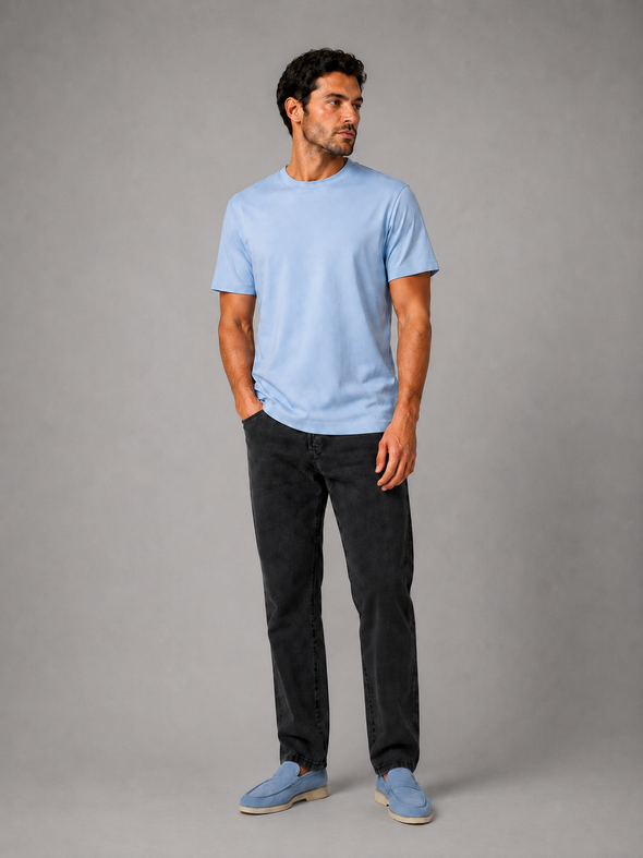 Mace T-shirt Glans heren – kleur lichtblauw, gedragen door model