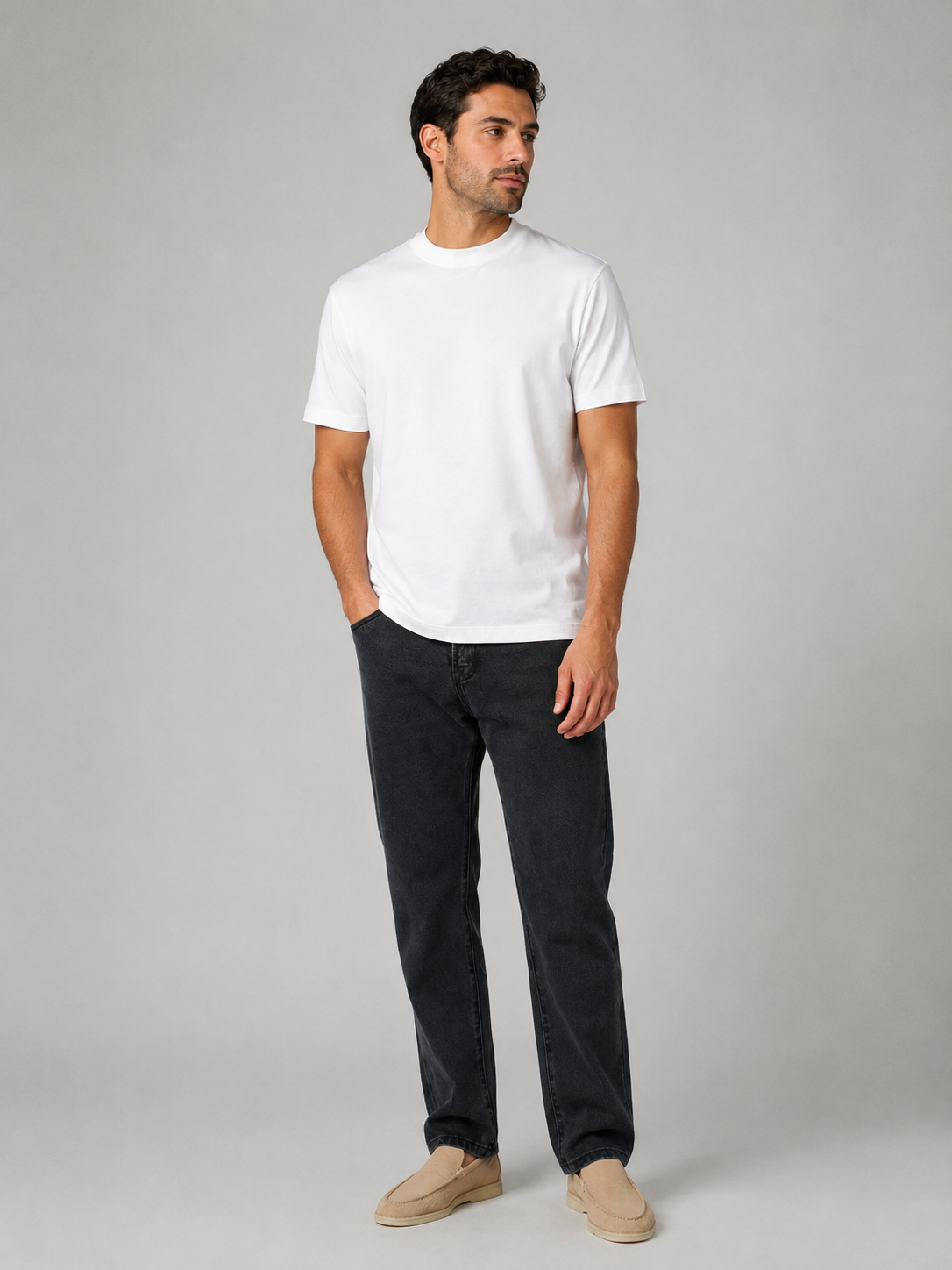 Mace T-shirt Glans heren – kleur wit, gedragen door model