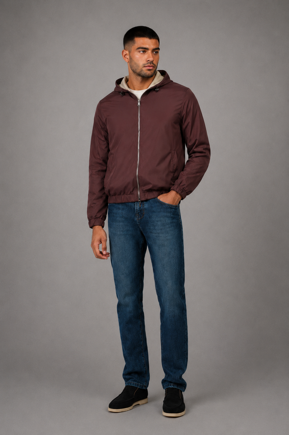 Windbreaker heren – kleur bruin, gedragen door model