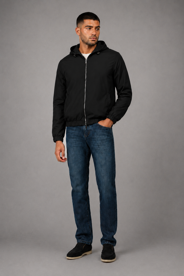 Windbreaker heren – kleur zwart, gedragen door model